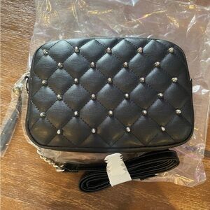 Black Quilted Crossbody Bag with Stud Accents